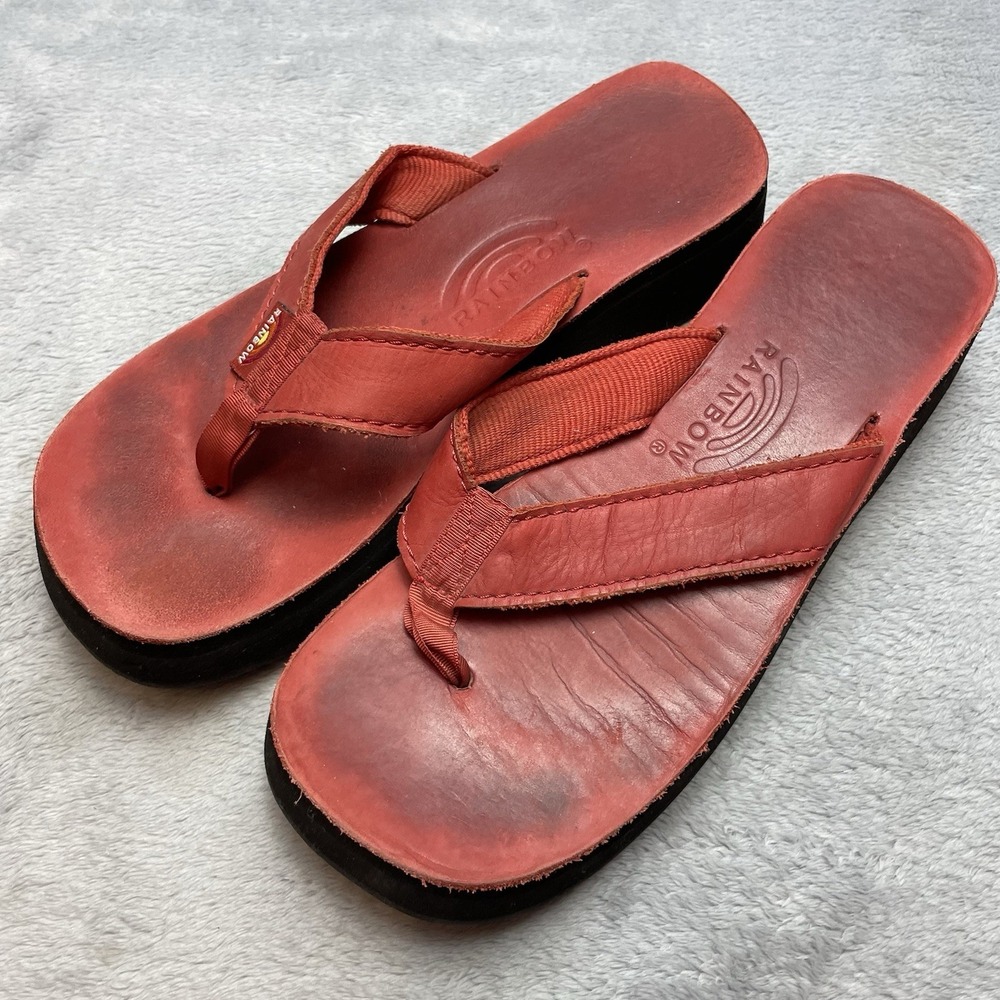 Vintage Y2K Rainbow Womens Platform Sandals Size 10 Red Square Toe Beach Comfort